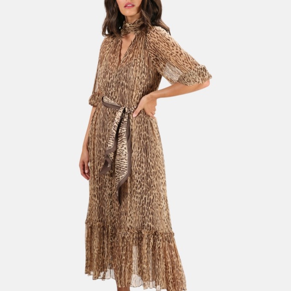 Zimmermann Leopard Print Neck Tie Dress with scarf for hair or waist - Picture 2 of 15